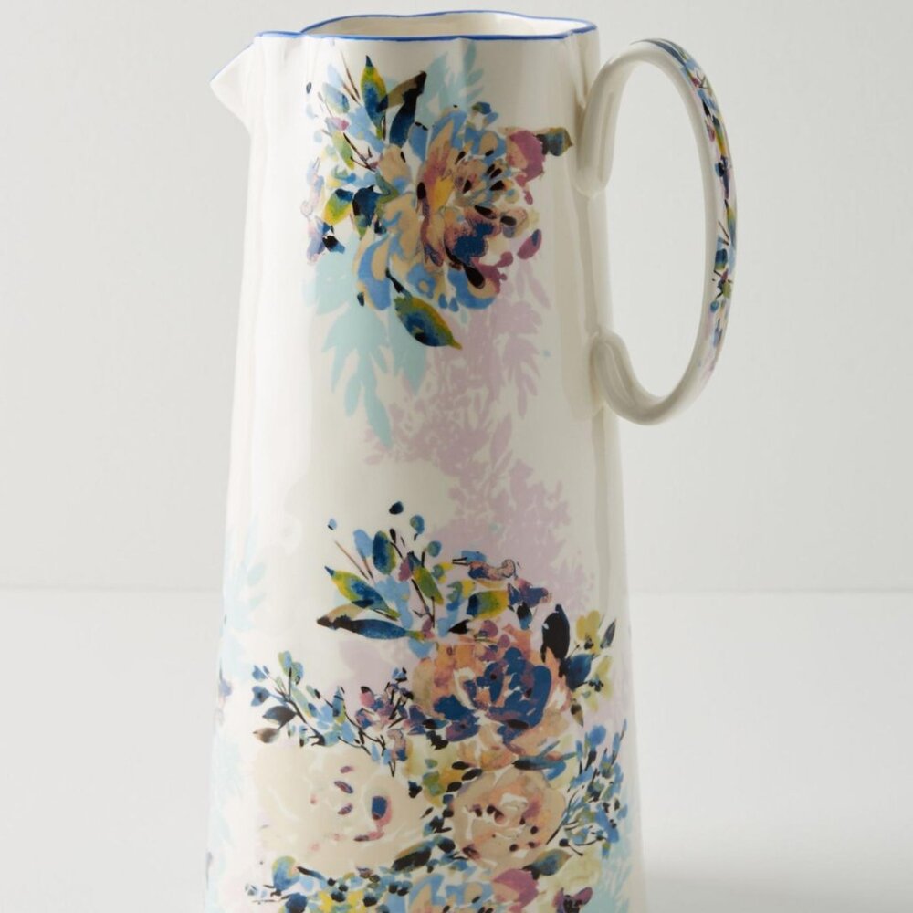 new ANTHROPOLOGIE gardenshire pitcher floral hand painted
